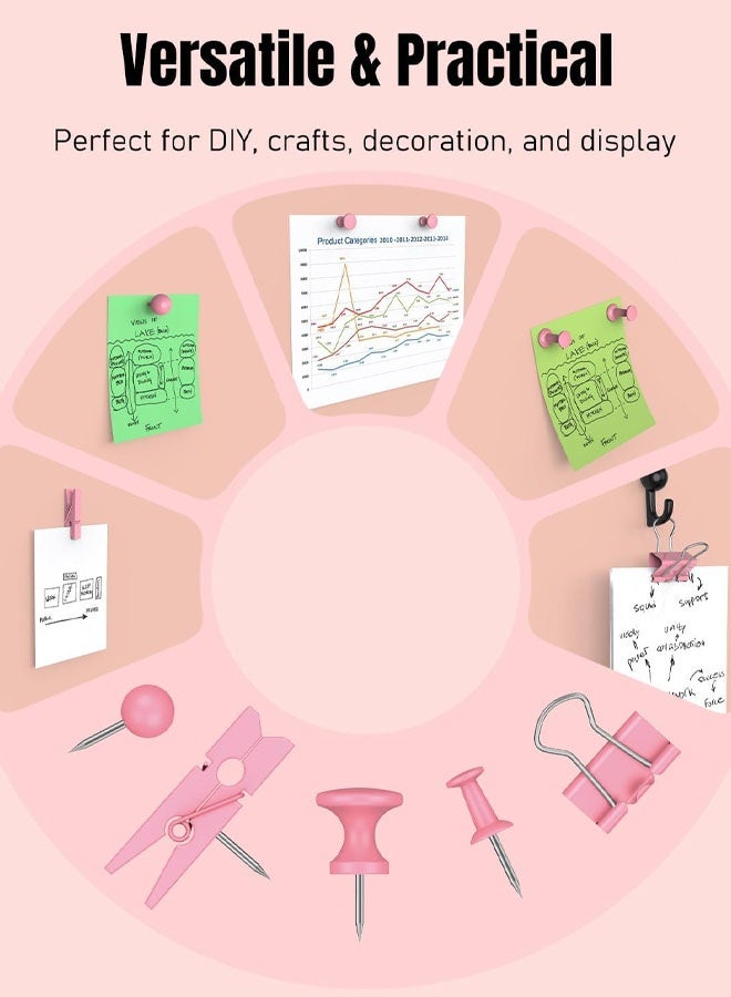 200 PCS Thumb Tacks For Wall, Pink Push Pins For Bulletin Board & Cork Board, Decorative Push Pins, Cute Thumbtacks Hooks Set For Pictures, Photos, Art & Decor - Image 4